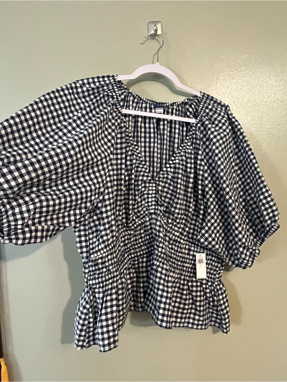 Black and White Gingham Peplum Blouse Crop 100% Cotton Old Navy XL NWT